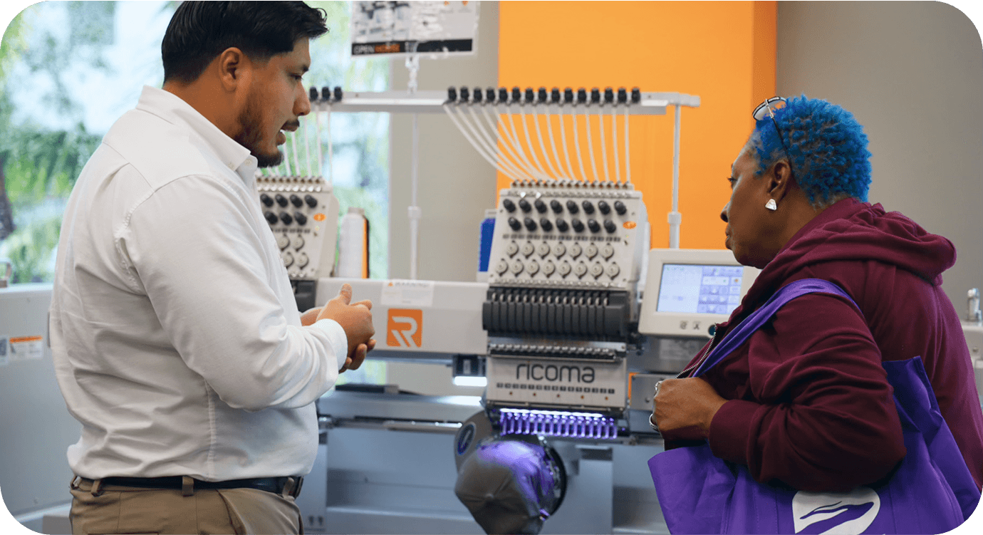 No experience? No problem. Every Ricoma machine comes with free training and lifetime support—7 days a week, after hours included. We’re here to help you figure out the fun stuff and get you stitching with confidence.