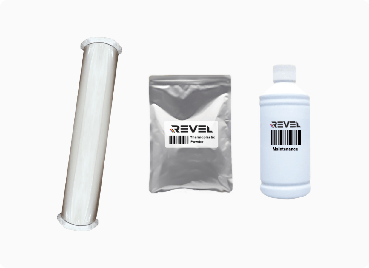 Hot Peel Film 100m roll, DTF Adhesive Powder 1 kg, Maintenance Fluid