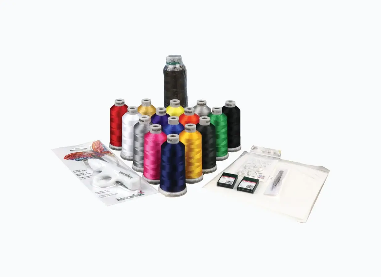 Embroidery starter kit with threads, needles, backing and more