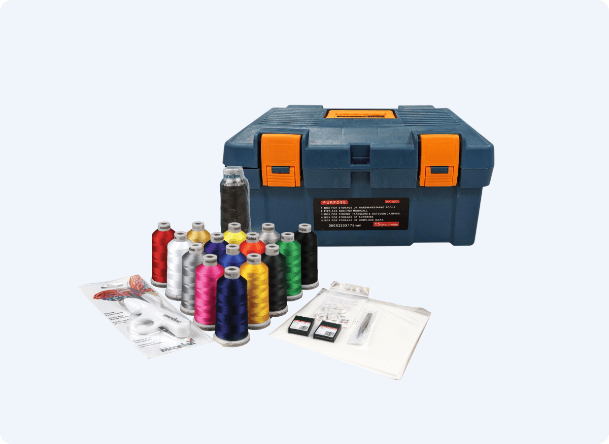 Embroidery starter kit with threads, needles, backing and more