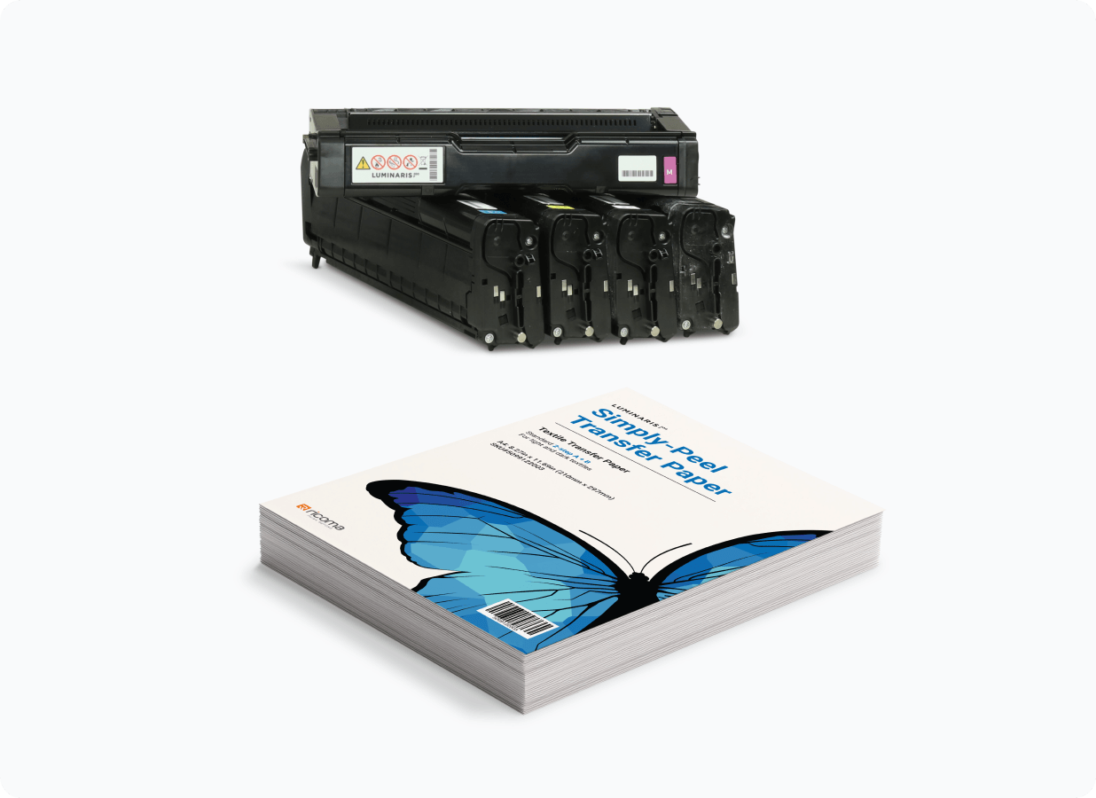 Set of transfer toner CMYK and 2 Step AB transfer paper